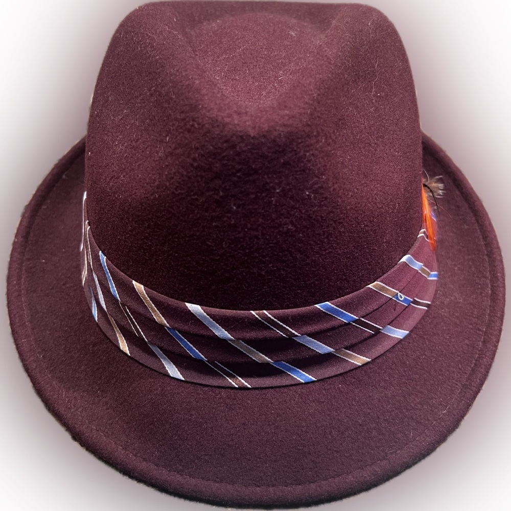 Grace Hats - Stylish Burgundy Fedora with Striped Band